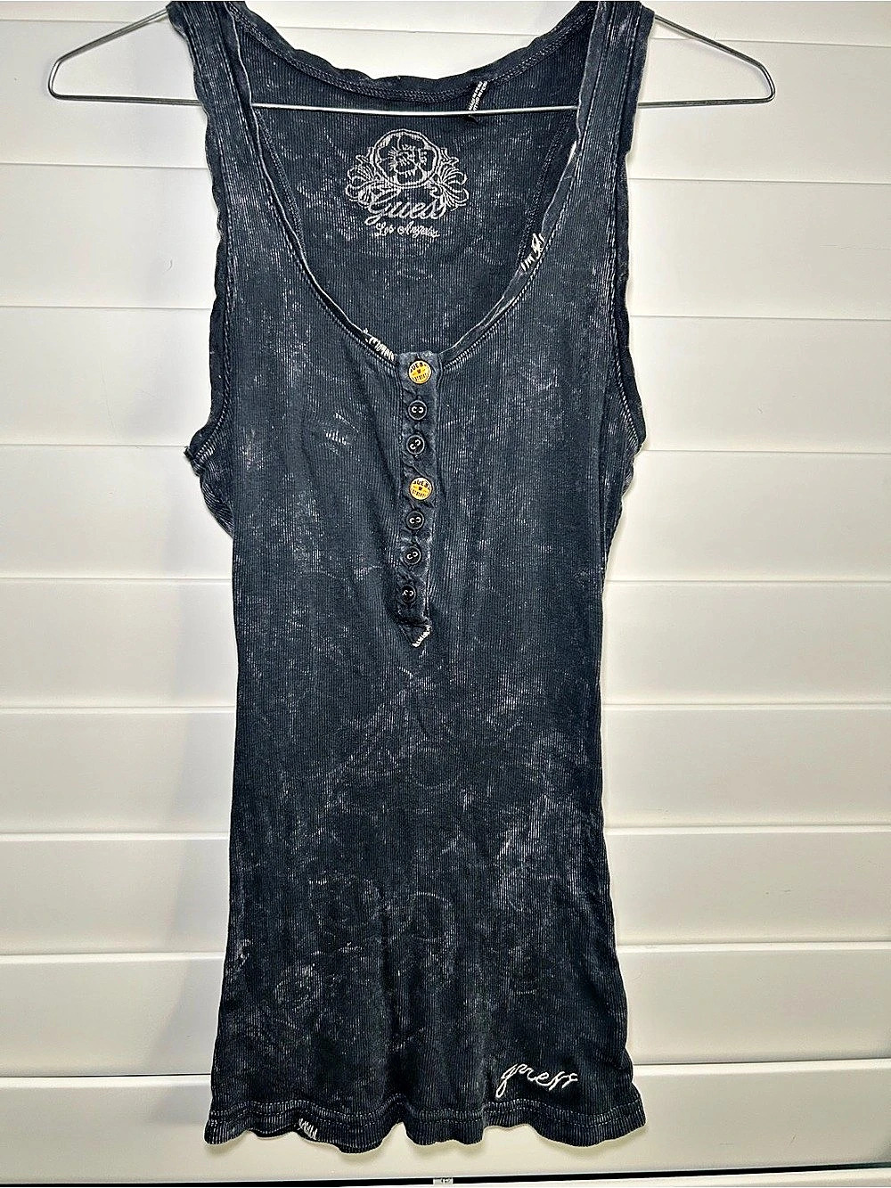 Vintage Guess Los Angeles Acid Wash Ribbed Henley Tank Top - S